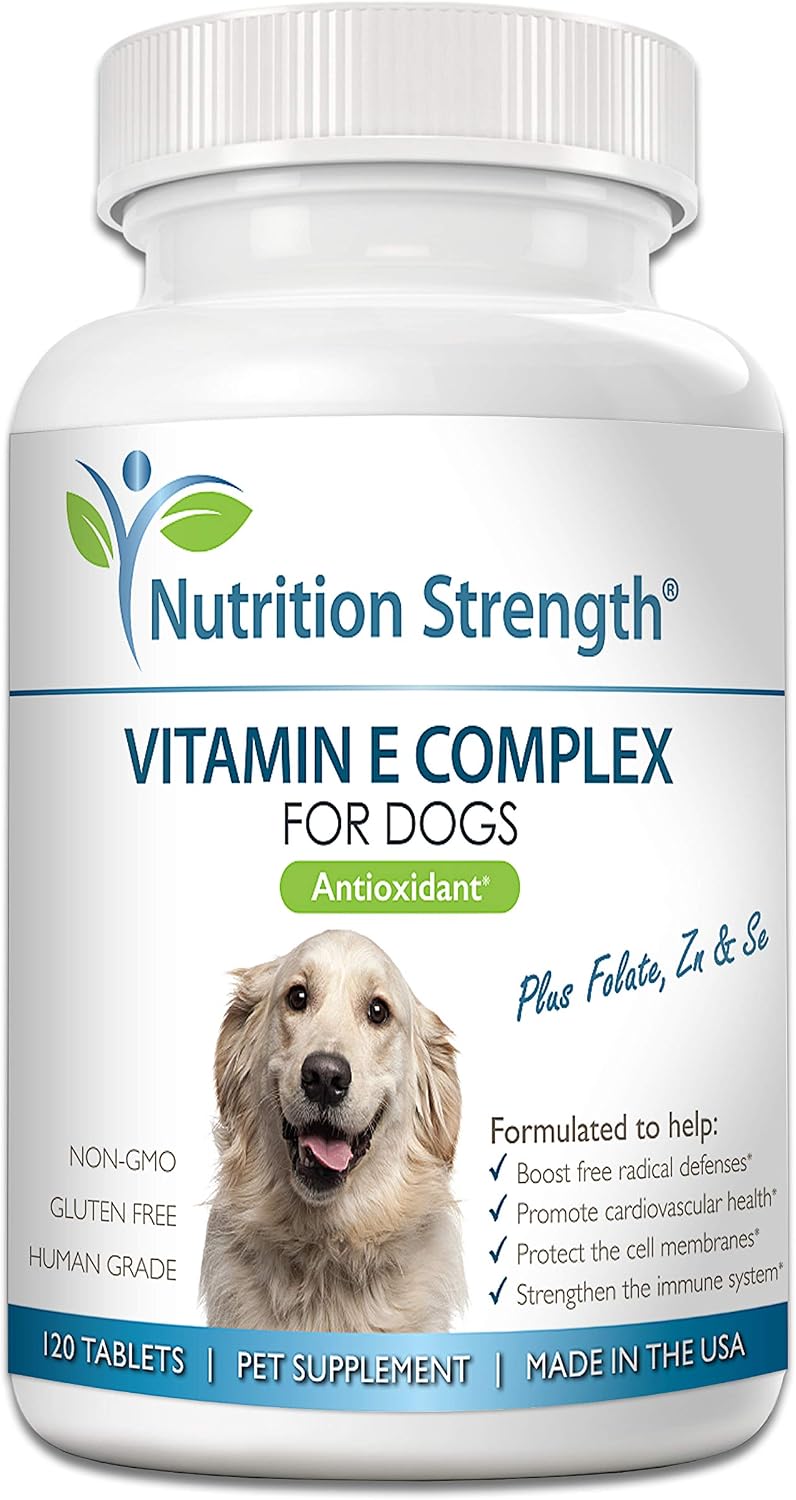 Complejo de Vitamina E para Perros con Zinc, Selenio, Folato y Aceite de Salmón - 120 Comprimidos Masticables