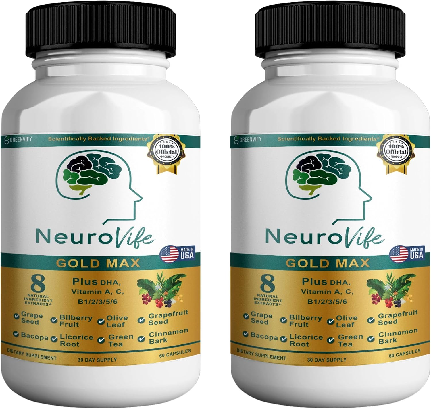 NeuroVife Gold Max Fórmula Nootrópica, Complejo para la Concentración y Claridad Cognitiva, 60 Cápsulas