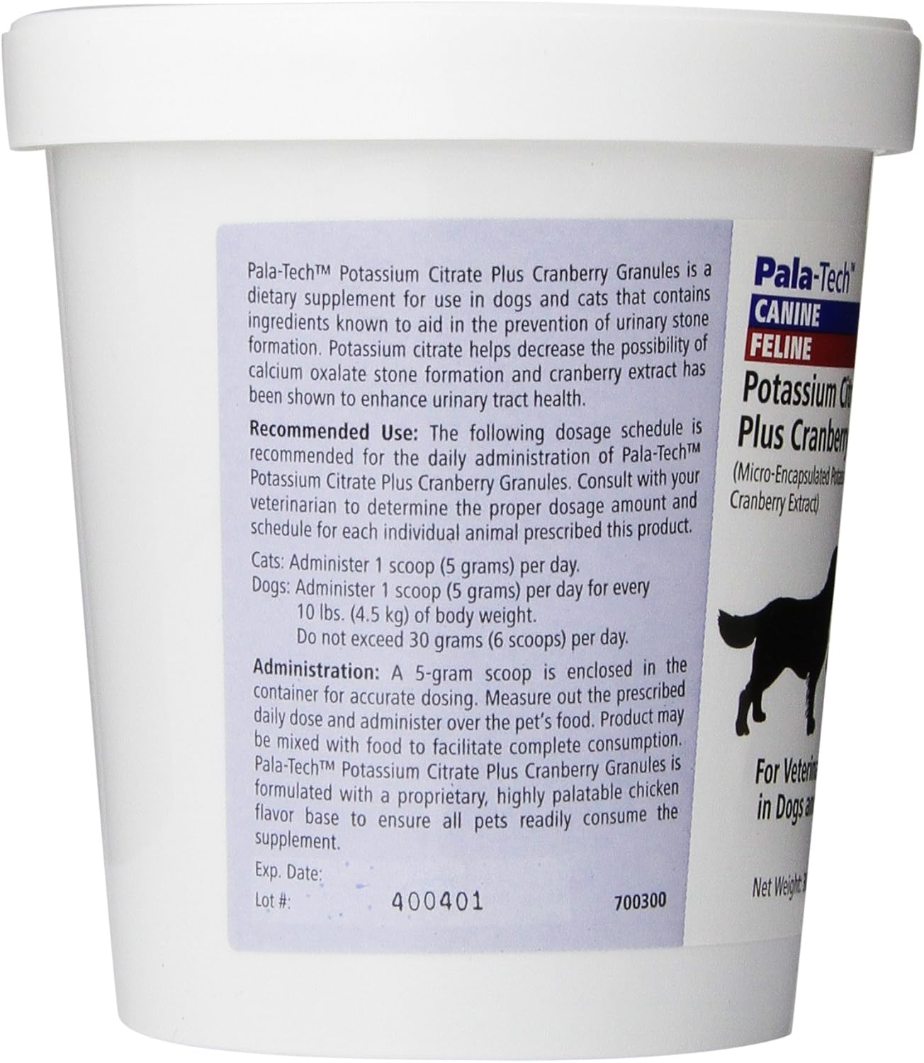 Pala-Tech Potassium Citrate Plus Cranberry Granules 300 gm - Suplemento Urinario para Perros y Gatos