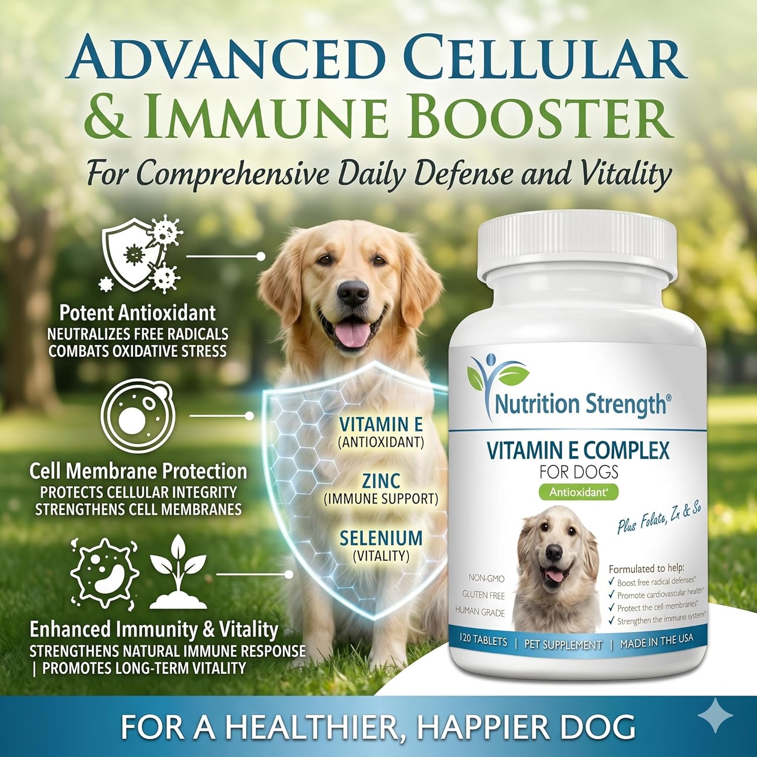 Complejo de Vitamina E para Perros con Zinc, Selenio, Folato y Aceite de Salmón - 120 Comprimidos Masticables