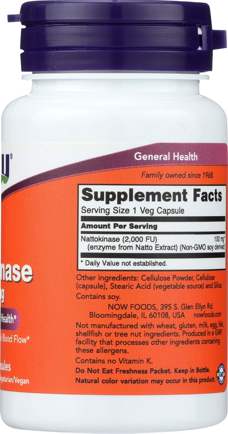 NOW Foods Nattokinasa 100 mg, 60 Cápsulas