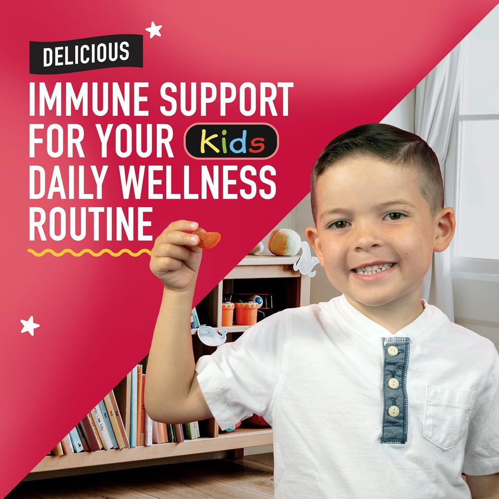 Airborne Kids Immune Support Gummies, Sabor Frutas Variadas, 42 unidades - 500 mg de Vitamina C + Vitaminas A, D, E + Zinc, Selenio, Manganeso | Mezcla de Hierbas | Sabor Natural