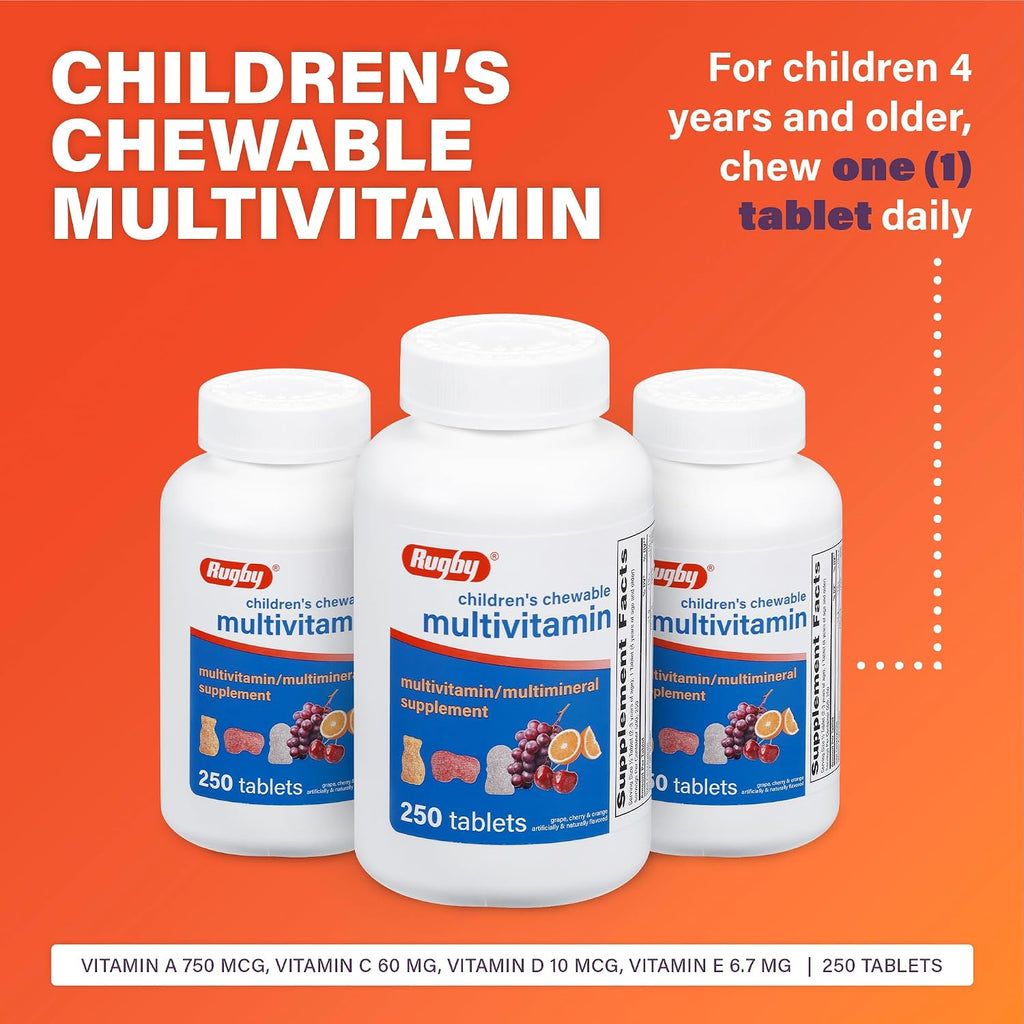 Rugby Laboratories Multivitamínico Masticable para Niños - 250 Comprimidos con Sabor a Frutas