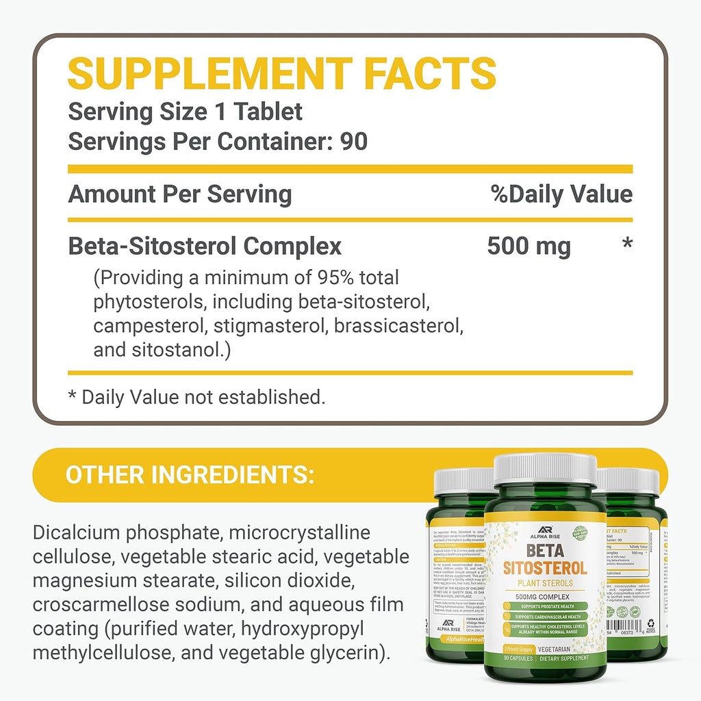 Beta Sitosterol 500 mg - 90 Comprimidos - No Transgénico - Salud Prostática y Colesterol
