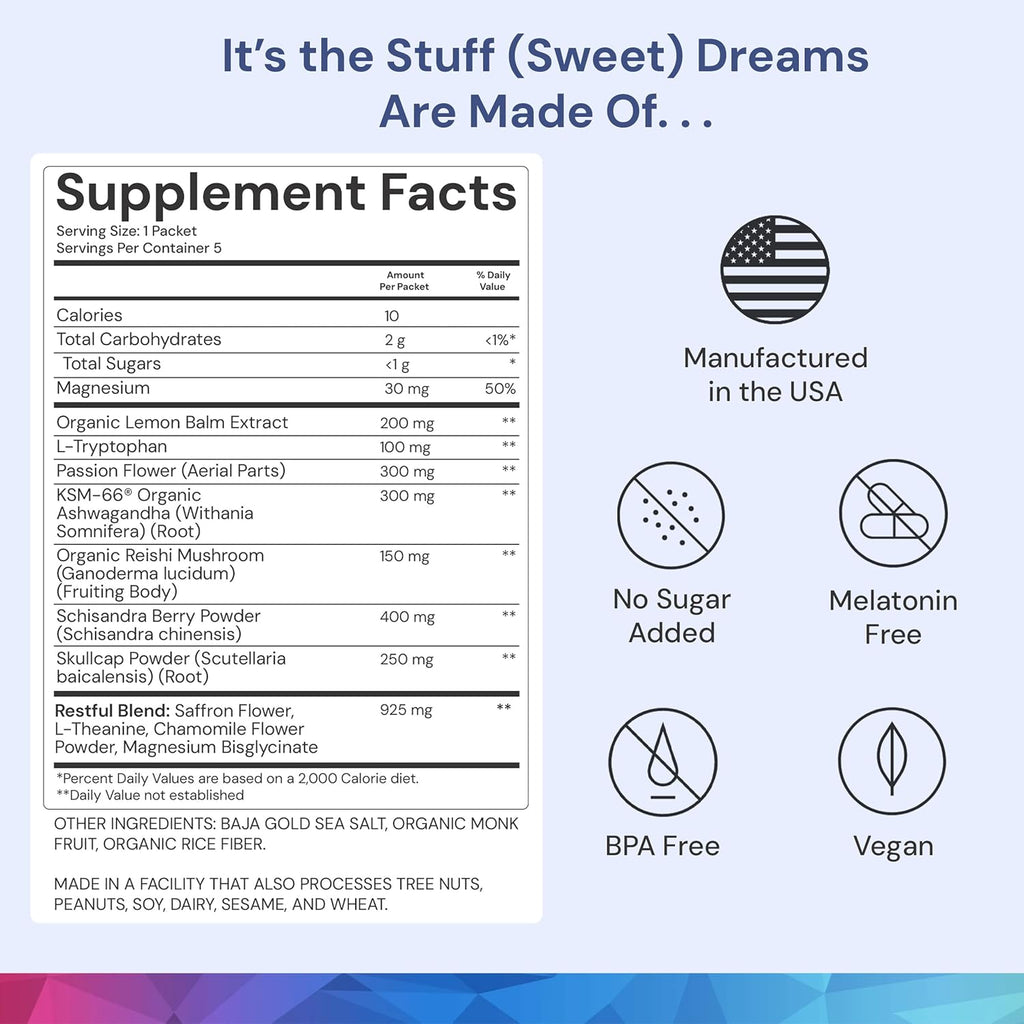 ION* Restful Sleep - Mezcla en polvo para dormir con Ashwagandha, Magnesio y L-Teanina - 5 sobres
