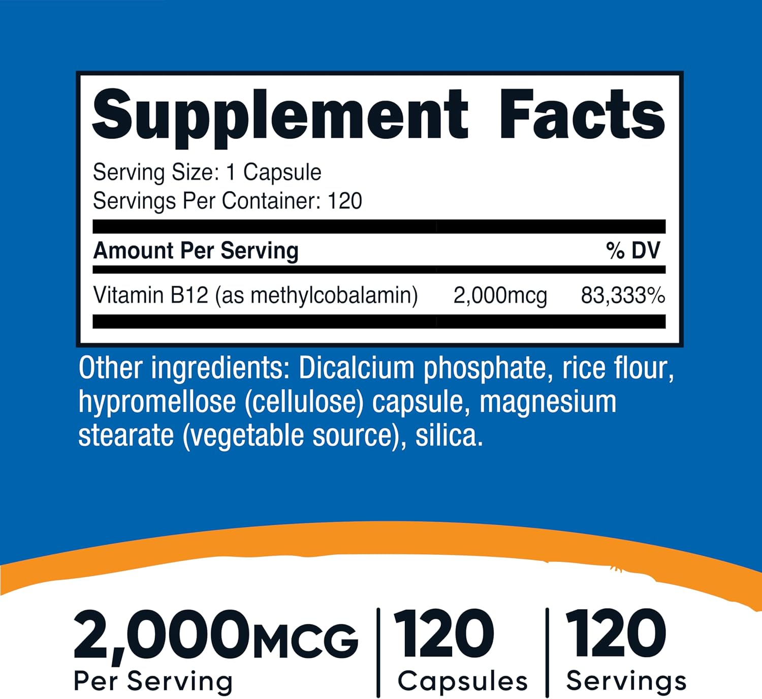Nutricost Vitamina B12 (Metilcobalamina) 2000mcg, 120 Cápsulas - Cápsulas Vegetarianas, Sin Gluten, No GMO