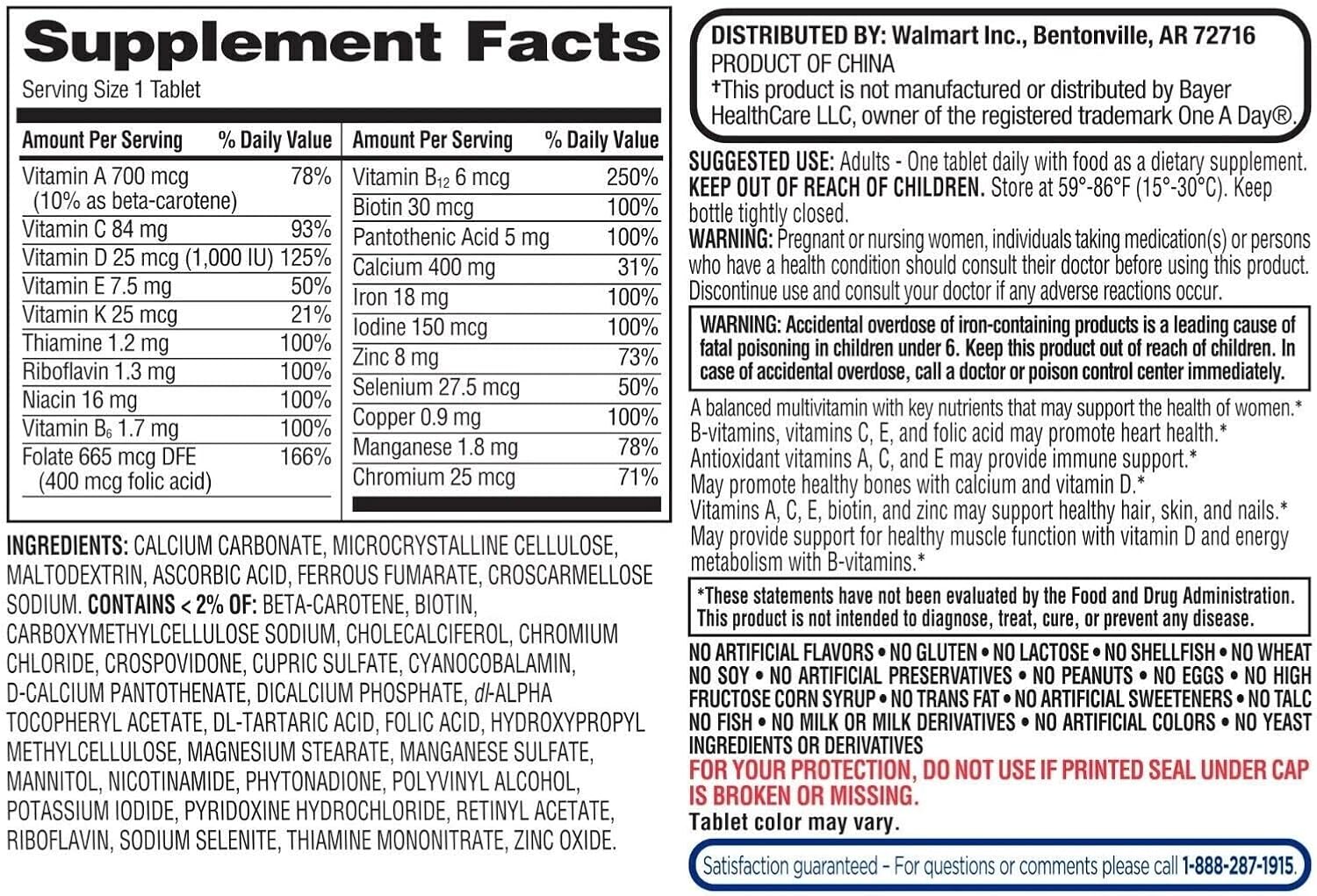 ikj One Daily Women's Tablets Multivitamin/Multimineral Supplement, 100 comprimidos