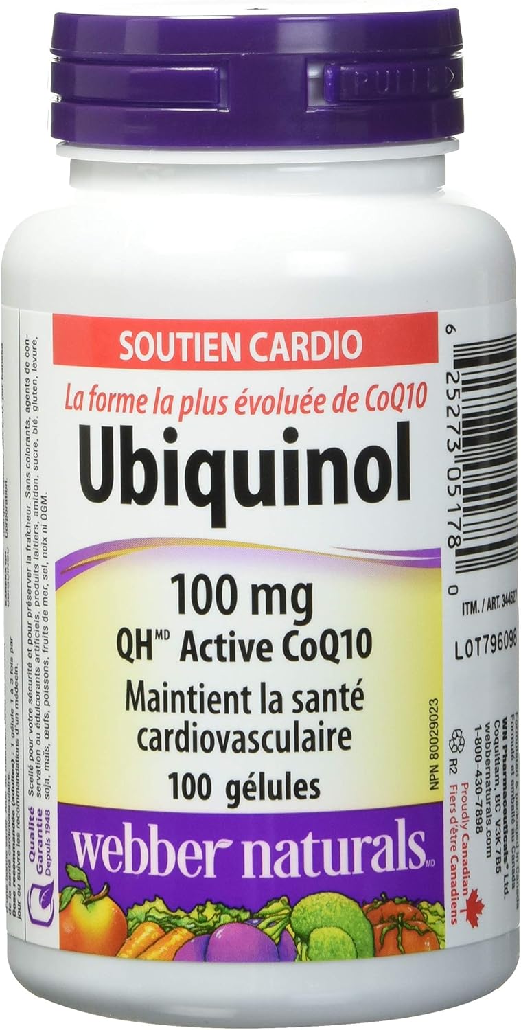 Webber Naturals Ubiquinol 100mg QH Active CoQ10, 100 softgels