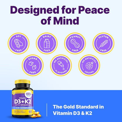 InnovixLabs Vitamina D3 K2 - 5000 UI + 600 mcg K2 MK4 y MK7, 60 Cápsulas Blandas – Image 6