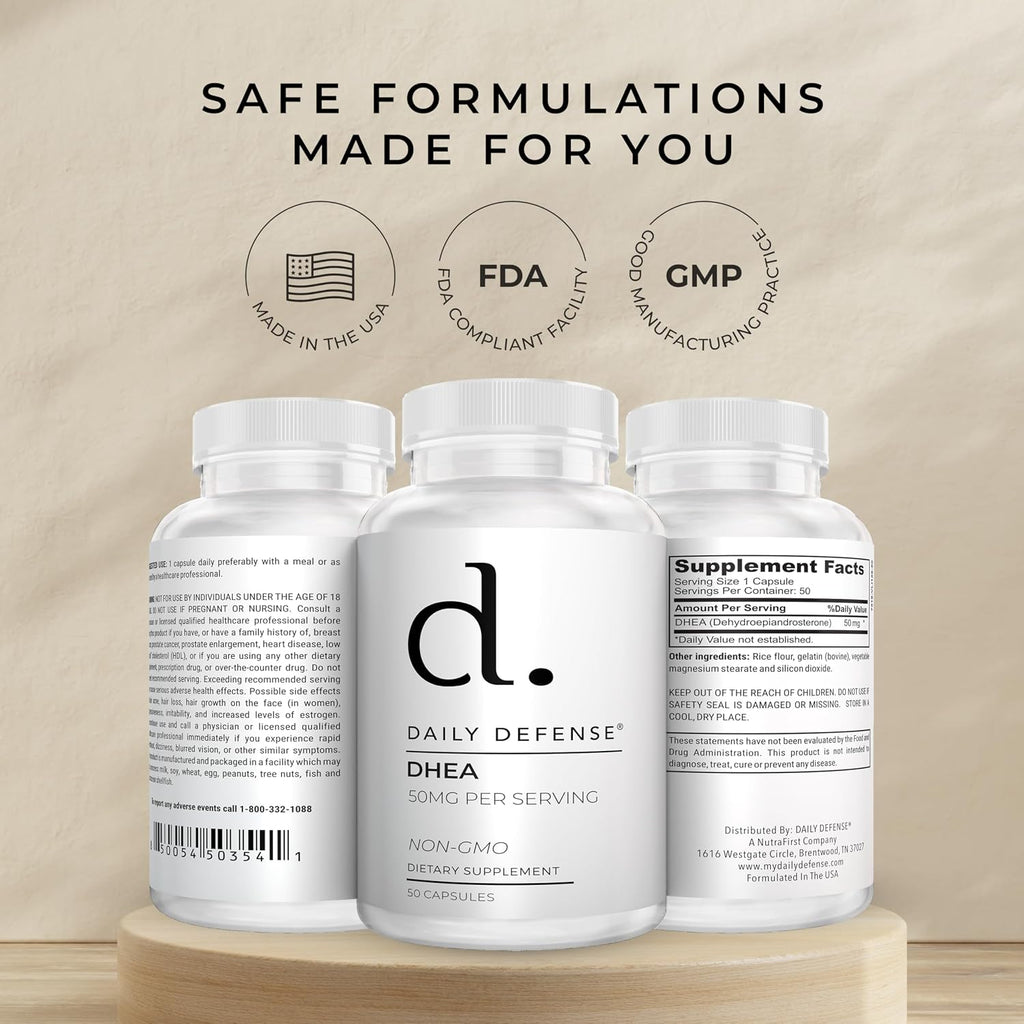 Daily Defense DHEA 50mg para Hombres y Mujeres – 50 Cápsulas