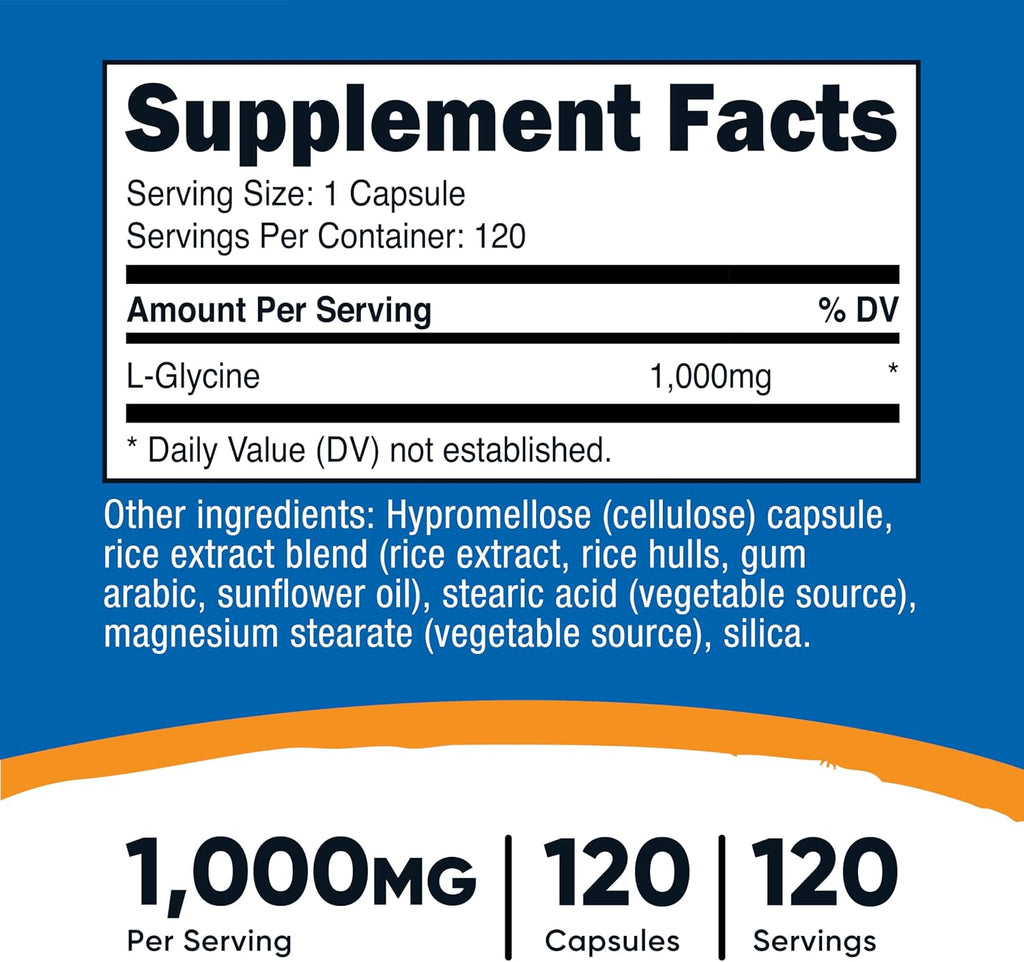 Nutricost L-Glicina 1000mg, 120 Cápsulas Vegetarianas
