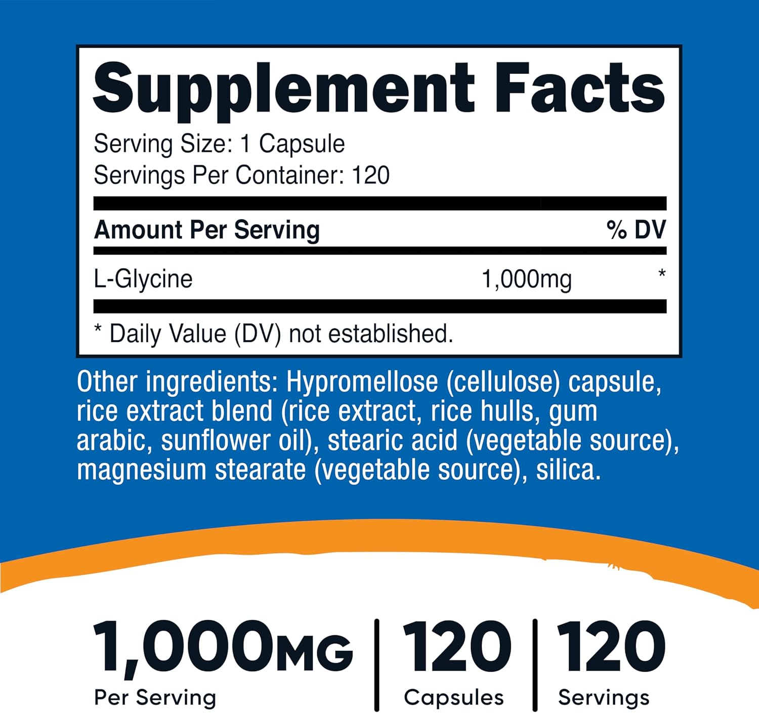 Nutricost L-Glicina 1000mg, 120 Cápsulas Vegetarianas