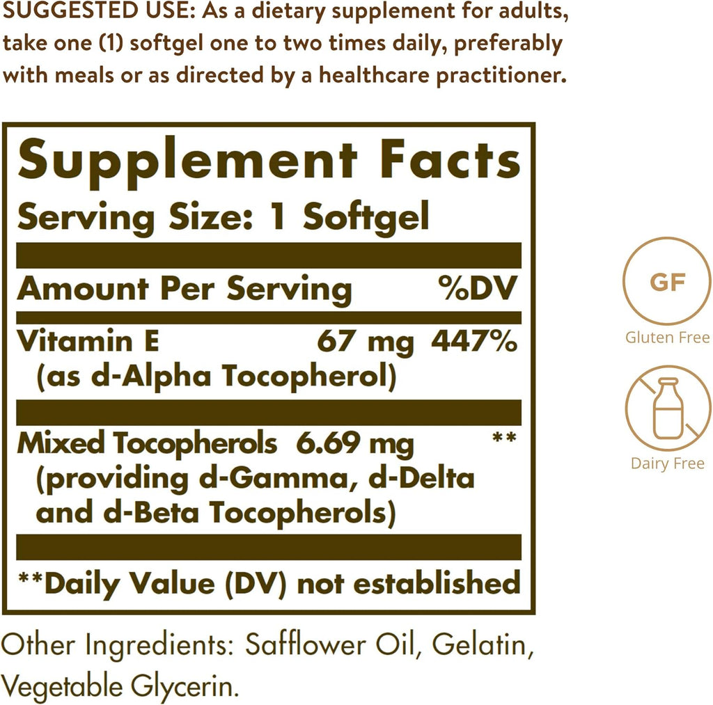 Solgar Vitamina E, 100 Cápsulas Blandas (Discontinuado)