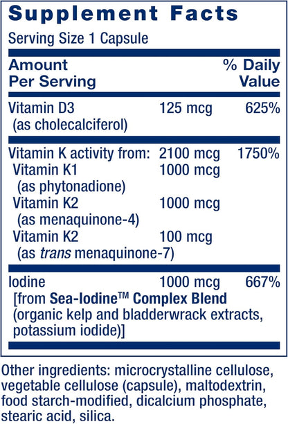 Life Extension Vitaminas D y K con Yodo – Yodo: contribuye a la producción normal de hormonas tiroideas, a la – Image 3