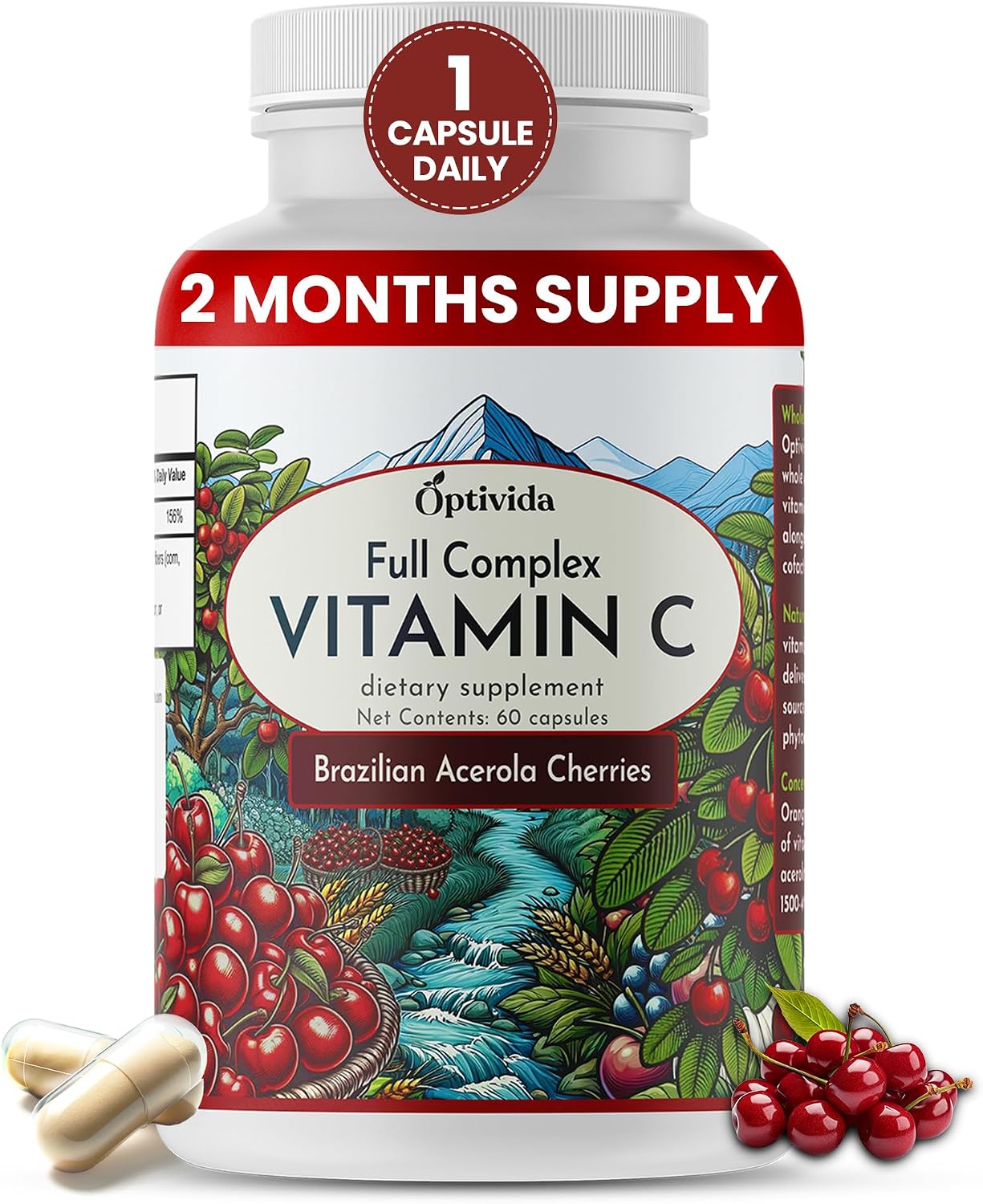 OPTIVIDA Acerola Cherry Cápsulas 60 Días – Vitamina C Vegetal