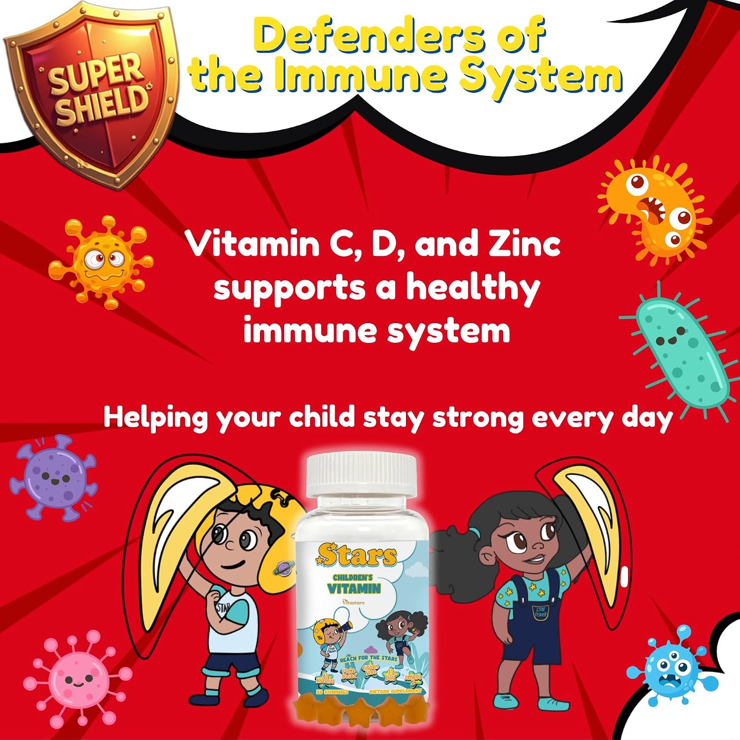 Vitastars Gominolas Multivitamínicas para Niños con Omega 3, 60 unidades