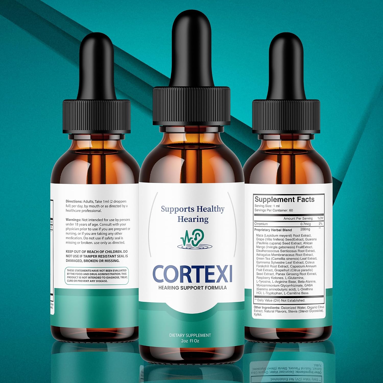 Cortexi Gotas para el Apoyo Auditivo con Cromo, Semilla de Uva, Astrágalo y Maca (60 ml)