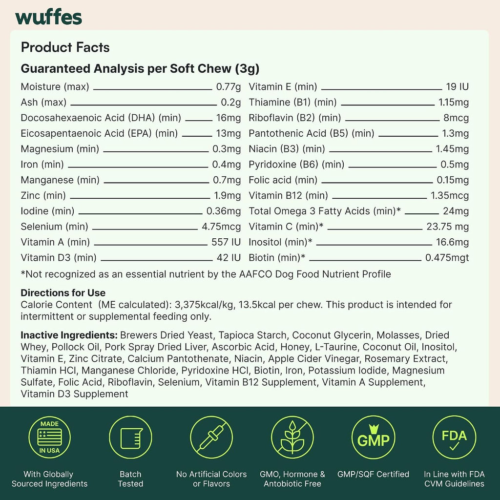 Wuffes Multivitamínico 23-en-1 para Perros - Masticables blandos con Omega-3, Zinc y Hierro - 30 unidades