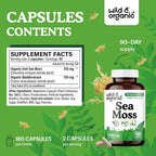 Wild & Organic Sea Moss Capsules - Complejo de Musgo Marino Irlandés con Bladderwrack - 180 Cápsulas Veganas