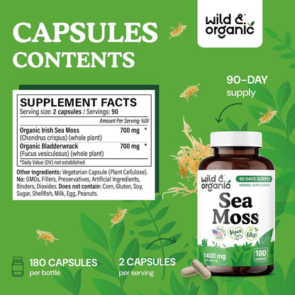 Wild & Organic Sea Moss Capsules - Complejo de Musgo Marino Irlandés con Bladderwrack - 180 Cápsulas Veganas – Image 3
