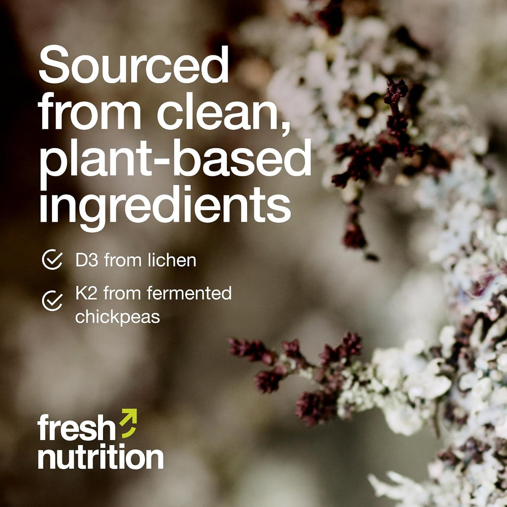 Fresh Nutrition Vitamina D3 + K2 Vegana - 5000 UI D3 + 100mcg K2 como MK-7 - 90 Cápsulas