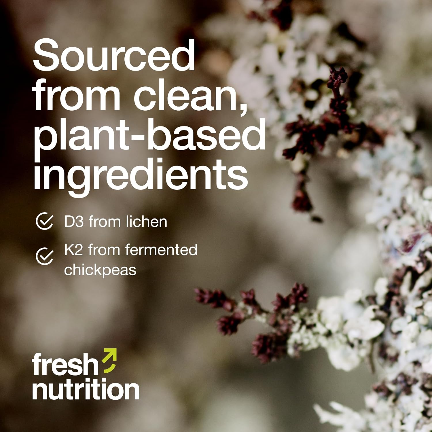 Fresh Nutrition Vitamina D3 + K2 Vegana - 5000 UI D3 + 100mcg K2 como MK-7 - 90 Cápsulas