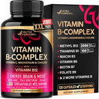 NUTRAHARMONY Complejo de Vitamina B con Riboflavina B2, B12, B1, B3, B5, B6, B7, B8, B9, Vitamina C, Colina, Inositol – 120 Cápsulas Veganas