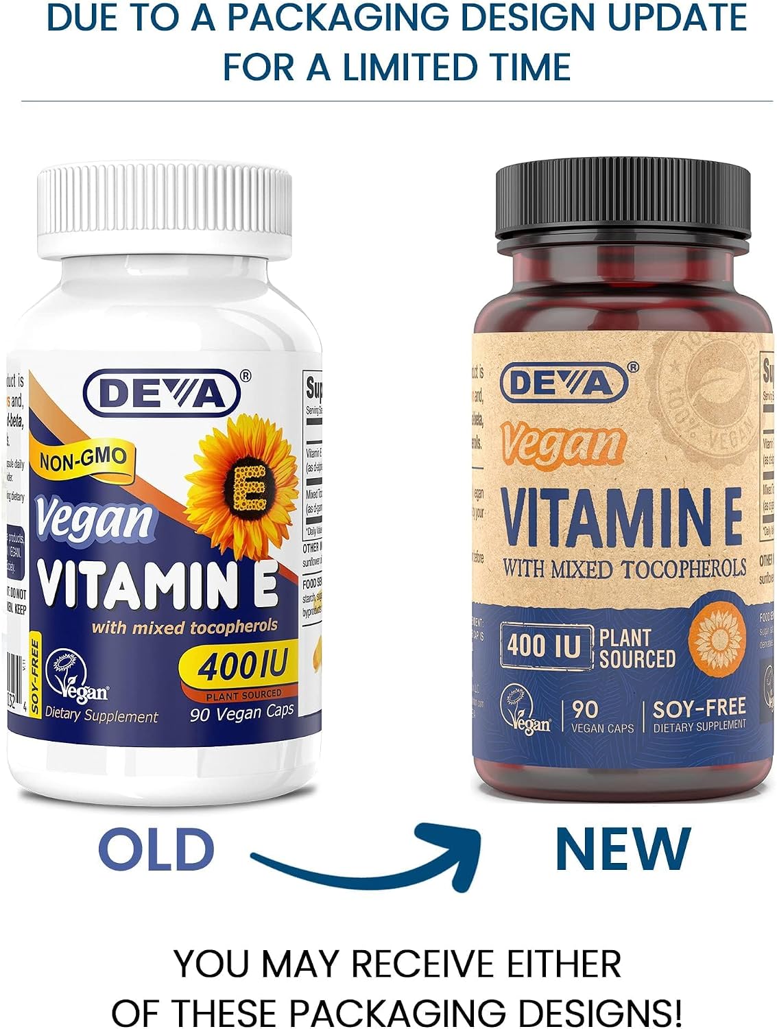 DEVA Vitamina E Natural 400 UI con Tocoferoles Mixtos - 180 Cápsulas Vegetales (2 x 90)
