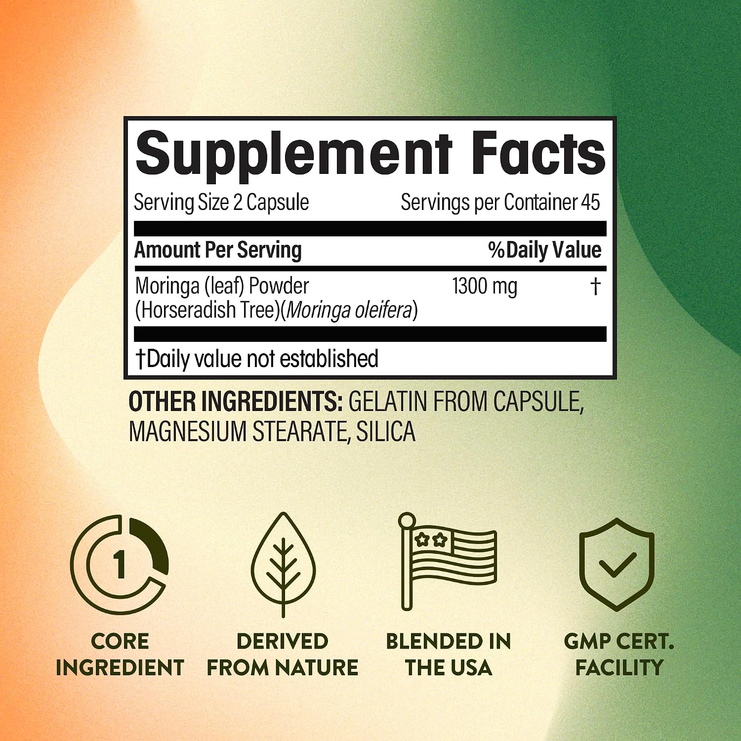 Cápsulas de Moringa 1300 mg | Moringa Oleifera Pura | 90 Cápsulas