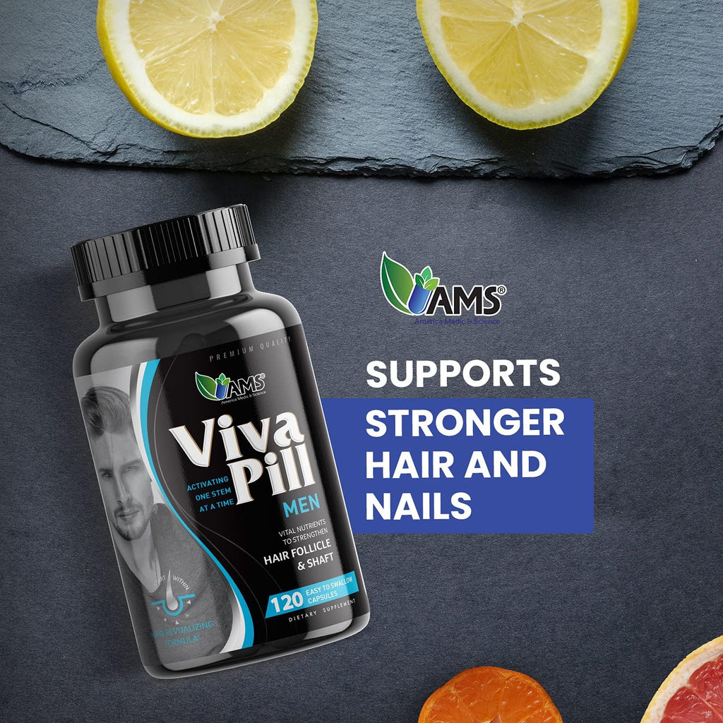 America Medic & Science VivaPill para Hombres (120 Cápsulas) - Suplemento para Cabello, Piel y Uñas con Biotina, Colágeno y Queratina