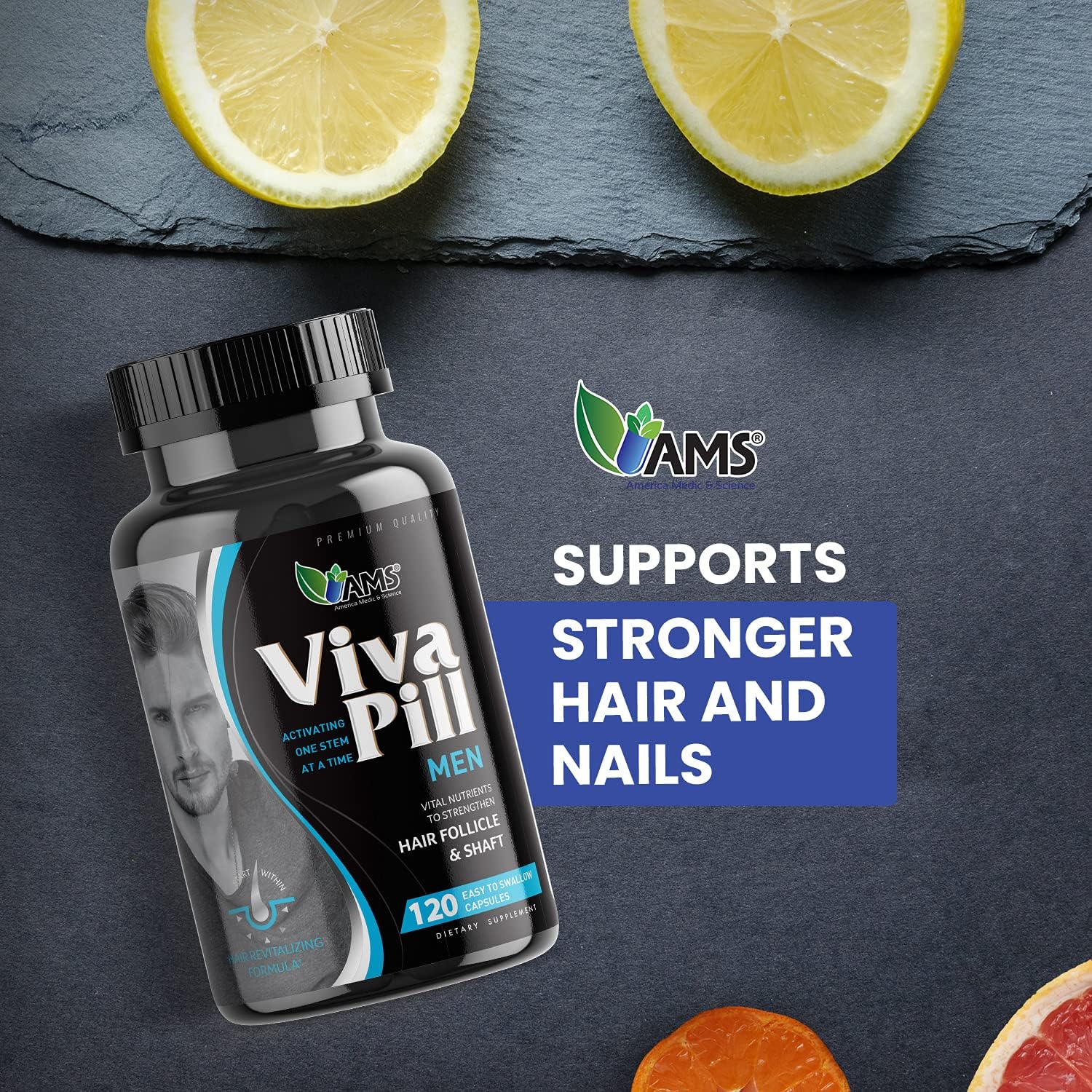 America Medic & Science VivaPill para Hombres (120 Cápsulas) - Suplemento para Cabello, Piel y Uñas con Biotina, Colágeno y Queratina