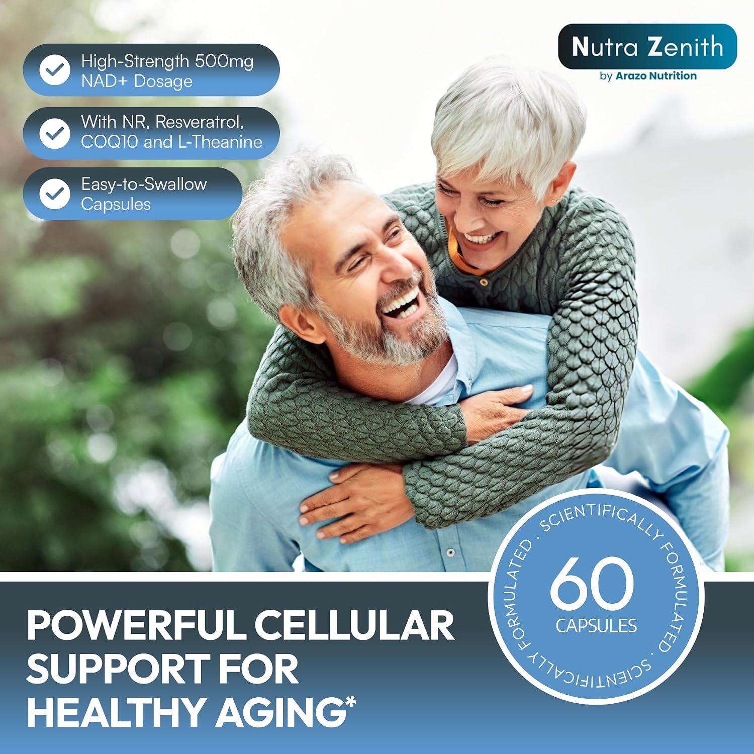 Suplemento NAD+ con Nicotinamida Ribósido, CoQ10 y Resveratrol – 60 Cápsulas