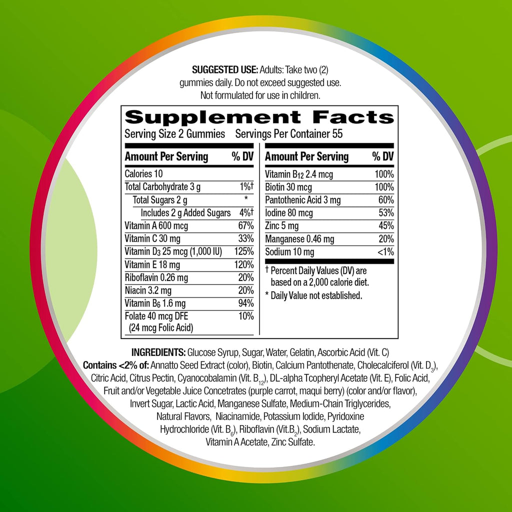 Centrum MultiGummies Gominolas Multivitamínicas para Adultos, Sabor Frutas Variadas, 180 unidades