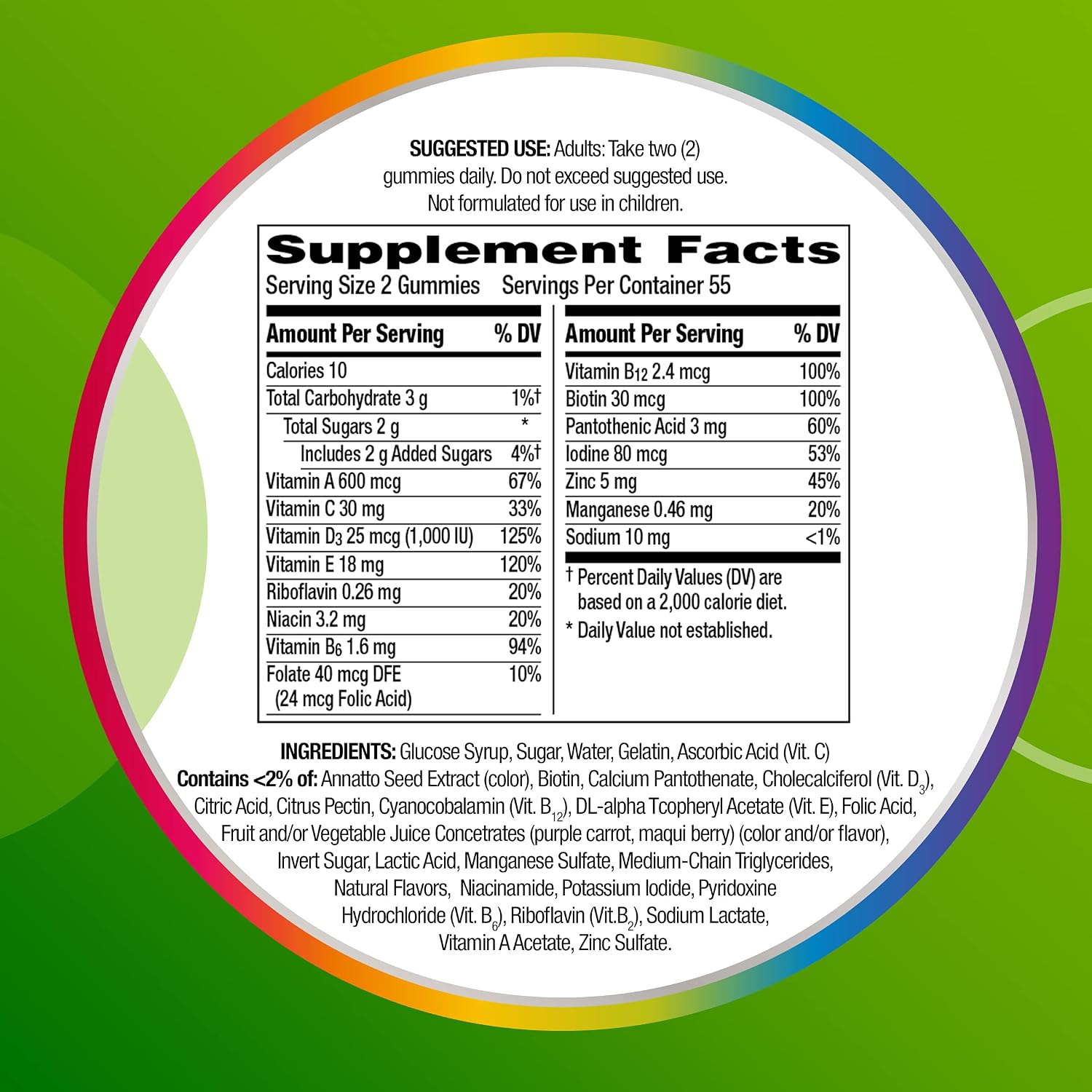 Centrum MultiGummies Gominolas Multivitamínicas para Adultos, Sabor Frutas Variadas, 180 unidades