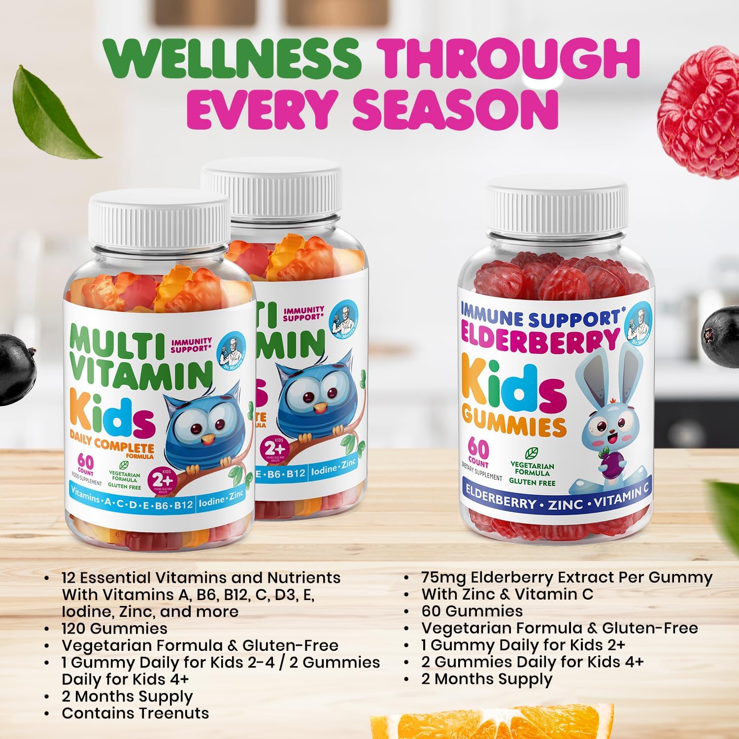 DR. MORITZ Gomitas de Saúco para Niños (60 unidades) y Multivitamínico Infantil en Gomitas (120 unidades) - Pack de 2
