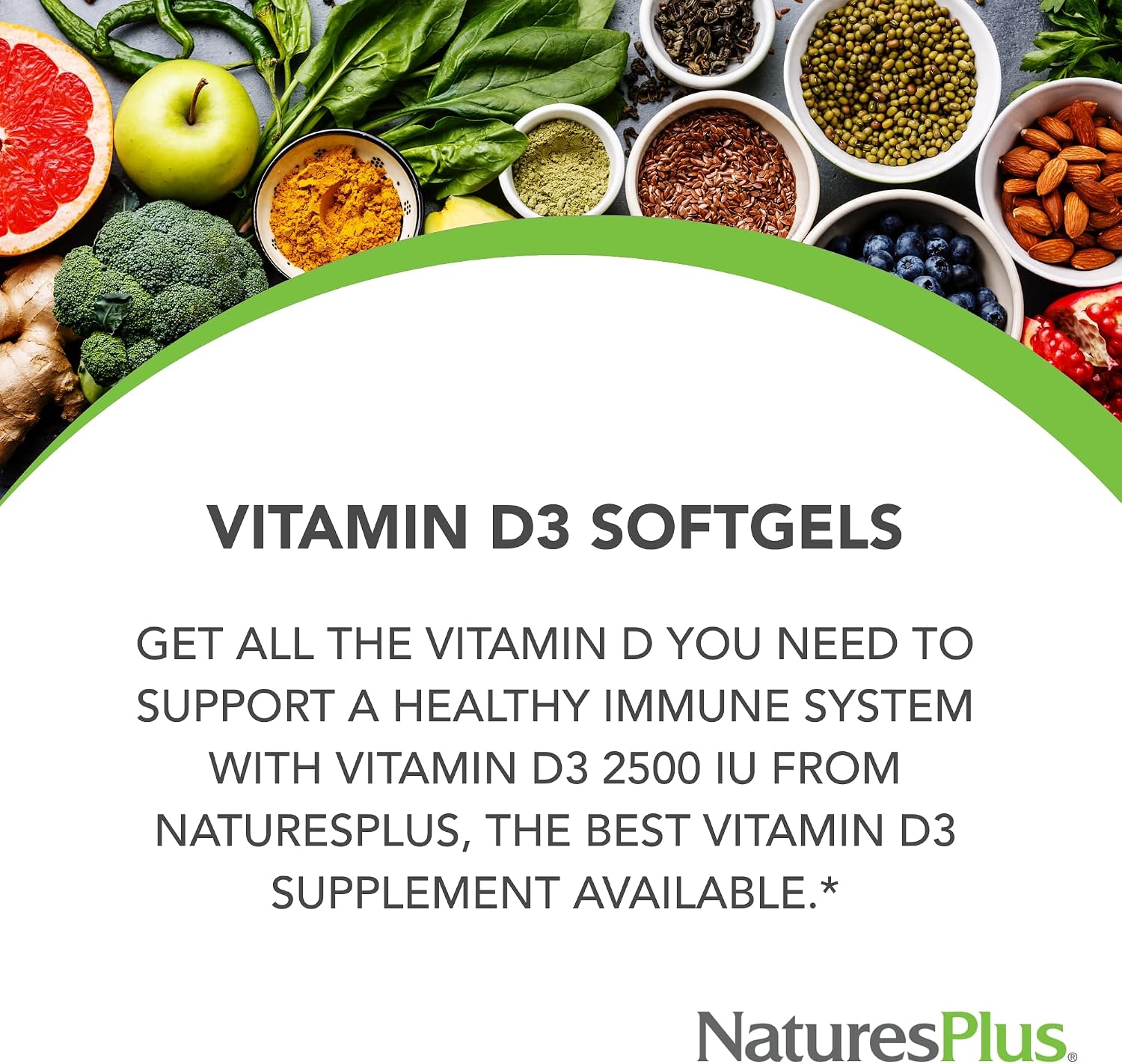 NaturesPlus Vitamina D3 2500 IU – 90 Cápsulas Blandas