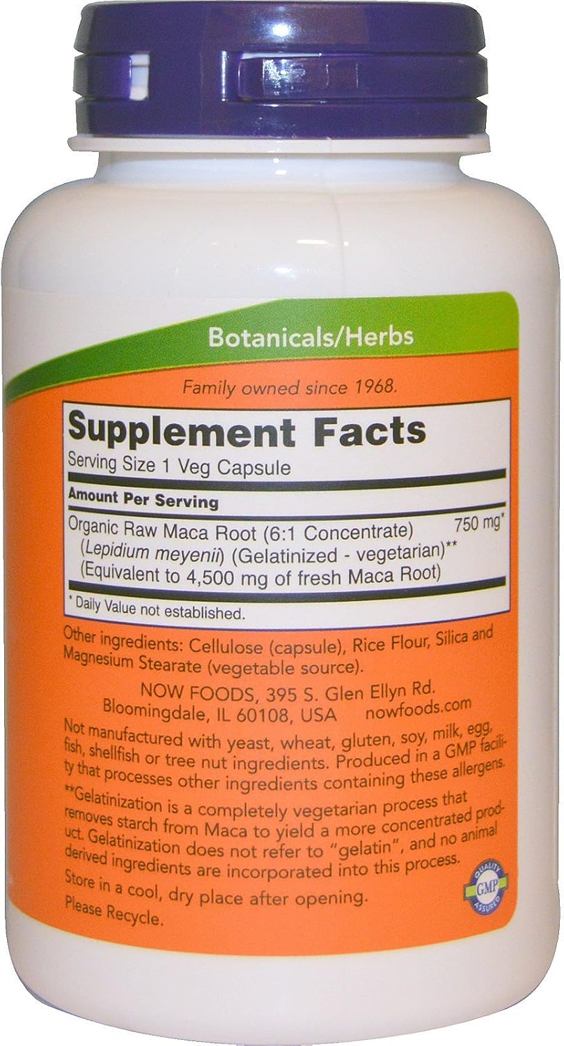 NOW Foods, Maca, Cruda, 750 mg, 90 Cápsulas Vegetales (2 Envases)