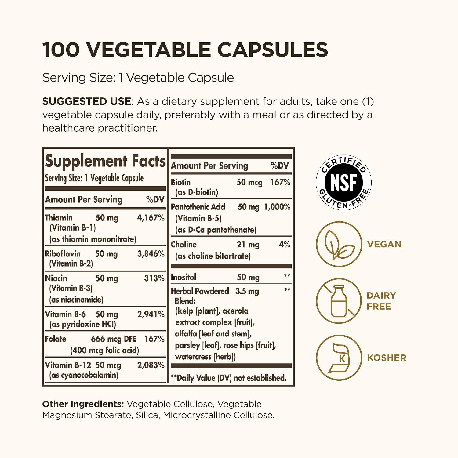 Solgar B-Complex '50' - 100 Cápsulas Vegetales - B-Complex para Energía y Sistema Nervioso