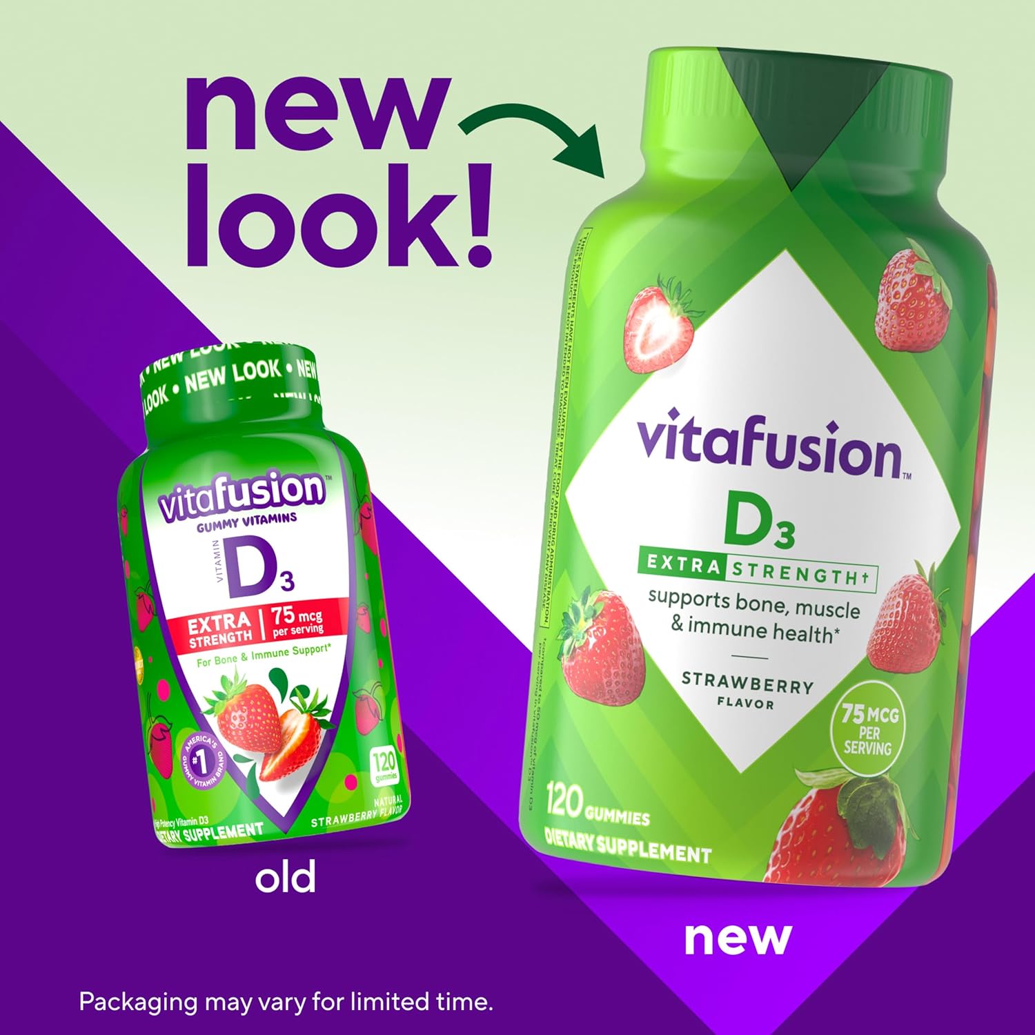 Vitafusion Gominolas de Vitamina D3 de Fuerza Extra, Sabor Fresa, 120 Unidades