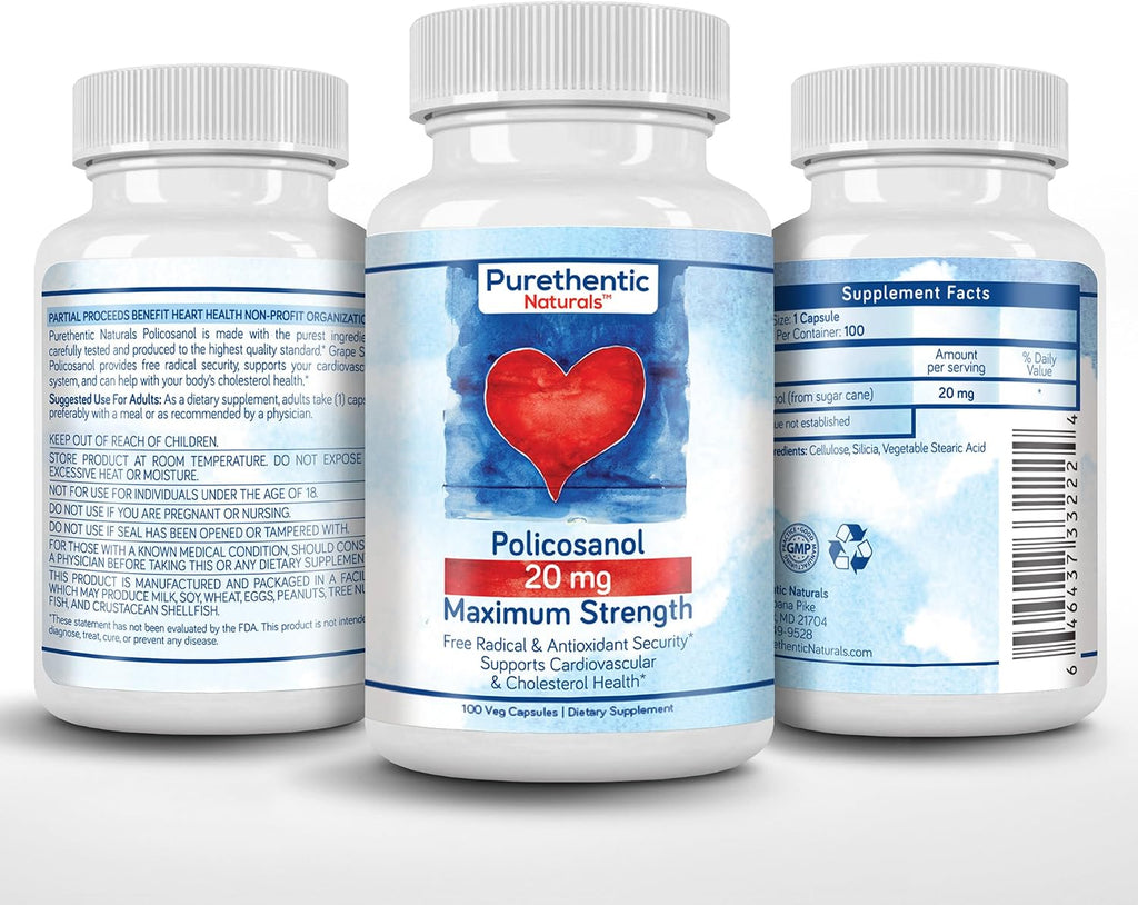Policosanol 20 mg – 100 Cápsulas Veganas | Purethentic Naturals