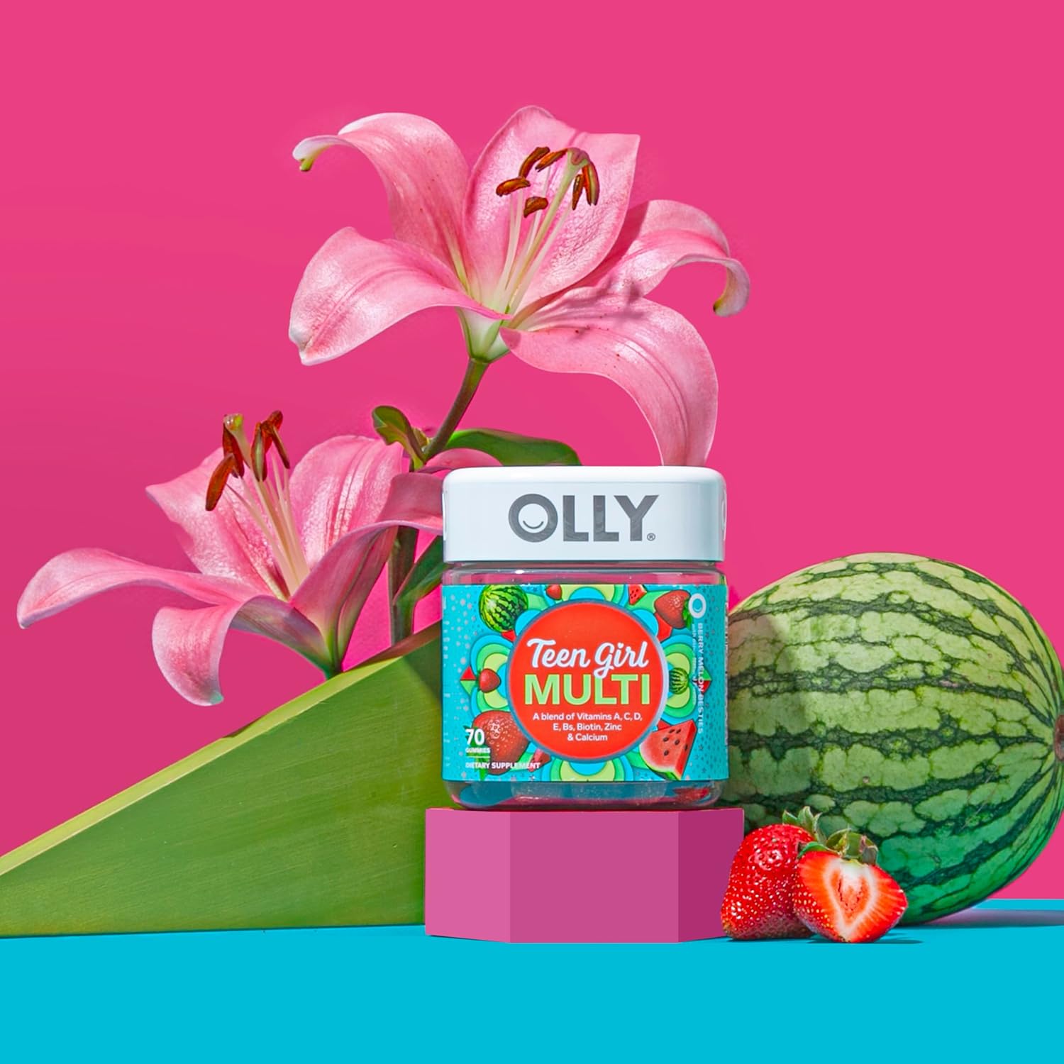 Olly Teen Girl Multi Gummy – Multivitamínico en Gominolas para Adolescentes, Sabor Berry Melon, 70 Gominolas (35 Días)