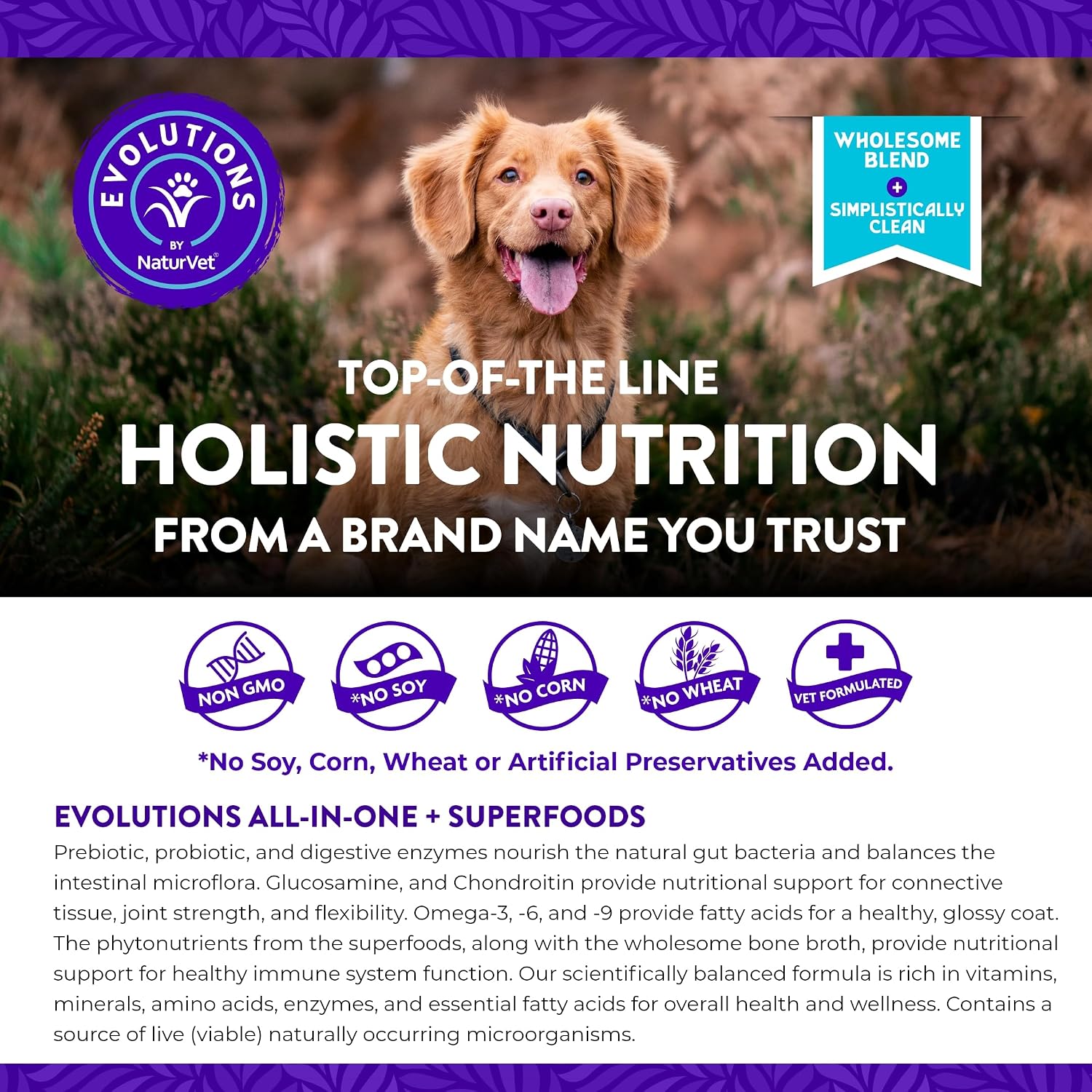 NaturVet Evolutions Todo-en-Uno + Superalimentos 180 comprimidos masticables para perros