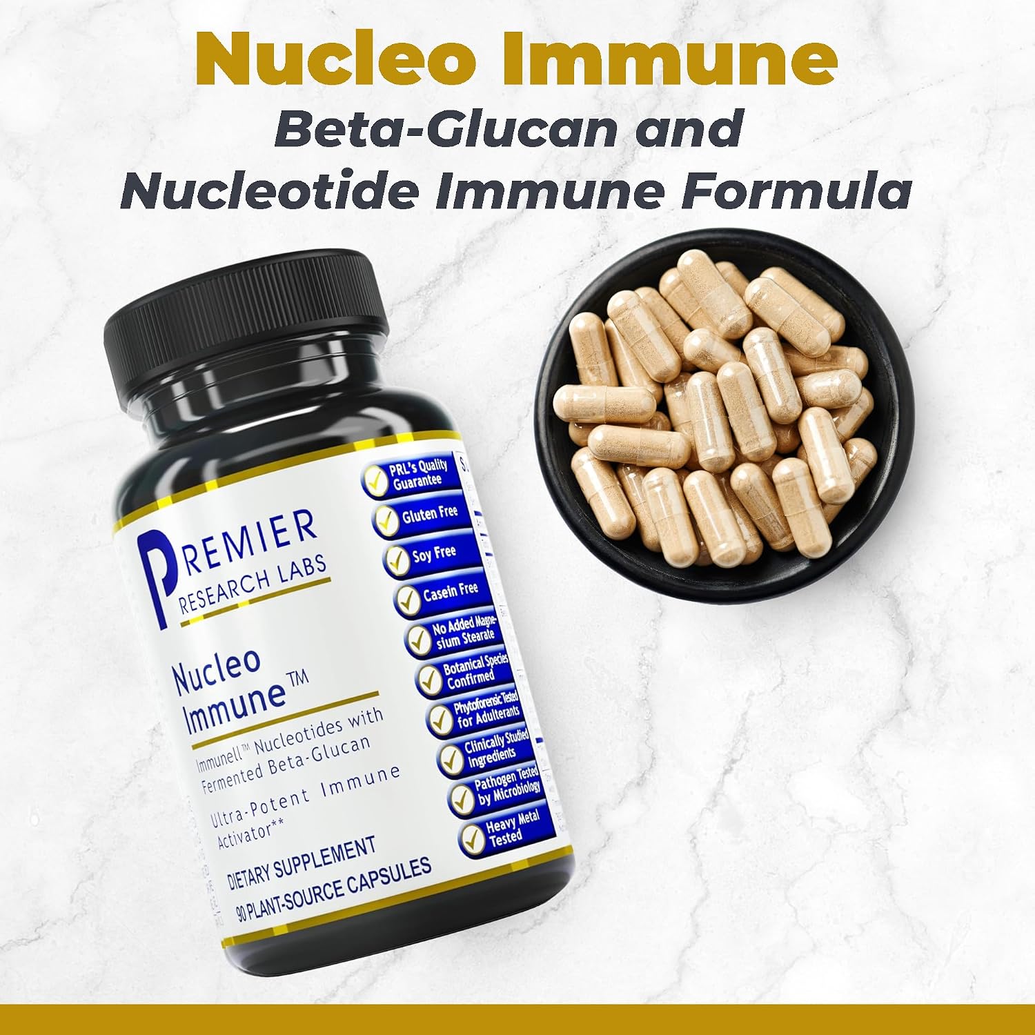 Premier Research Labs Nucleo Immune - Suplemento de Beta Glucano, Fitonutrientes, Tuna, Fibra - 90 Cápsulas
