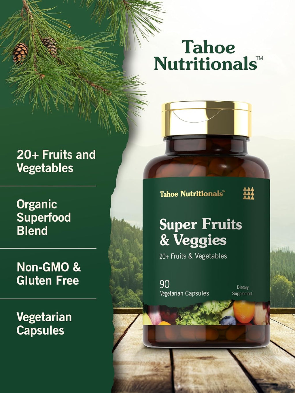 Tahoe Nutritionals Super Fruits and Veggies Cápsulas - 90 Cápsulas - Complemento Vegetariano, No Transgénico y Sin Gluten
