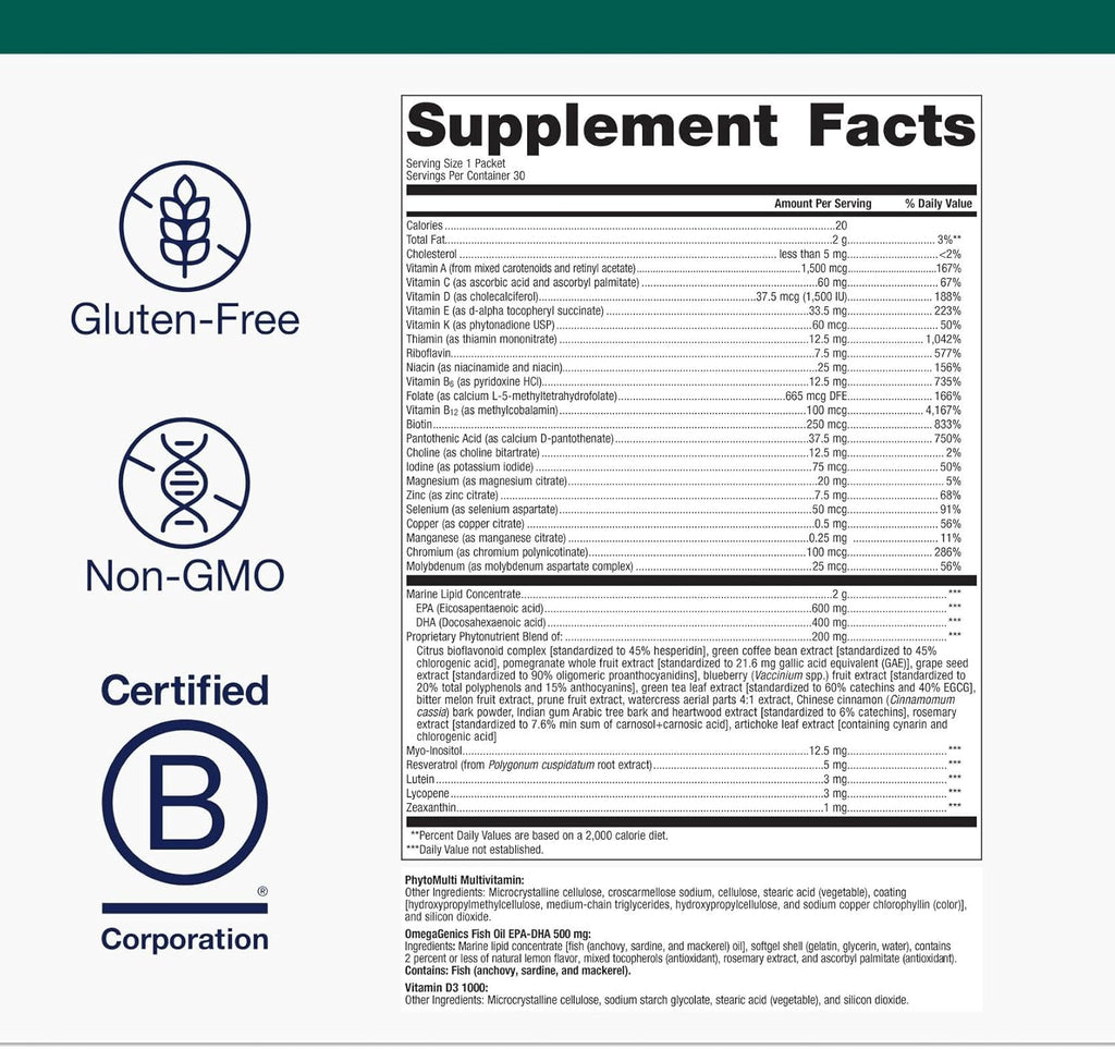 Metagenics Wellness Essentials Paquetes diarios - Paquetes diarios de multivitamínico y omega-3 con vitaminas A, C, D, E y B