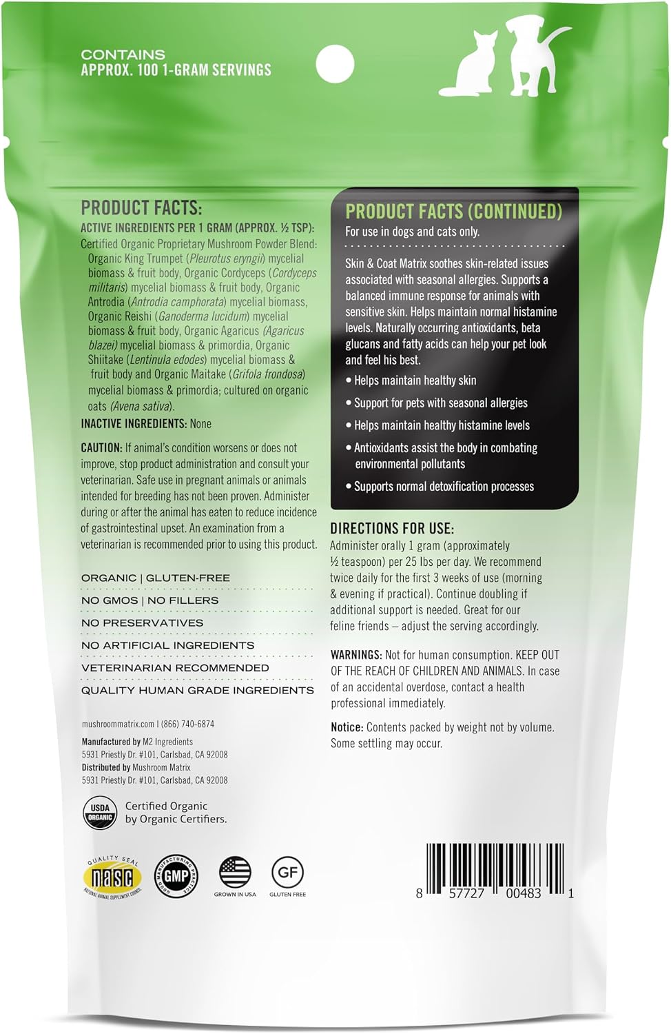 Om Mushroom Matrix Canine Skin & Coat - Polvo de Hongos Orgánico para Perros y Gatos (100g)
