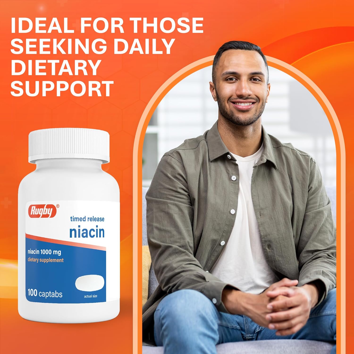 Rugby Timed-Release Niacin 1000mg, 100 Comprimidos