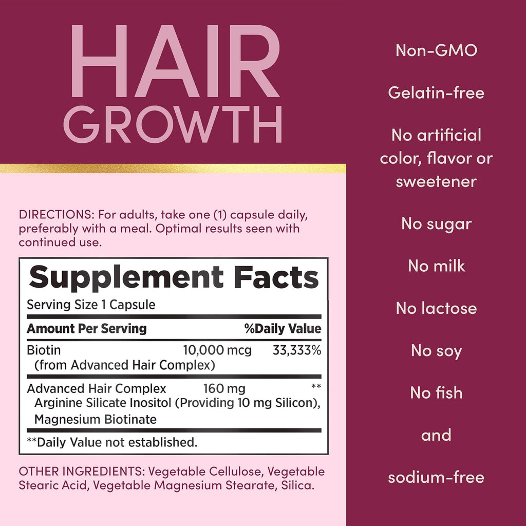 Nature's Bounty Optimal Solutions Crecimiento Capilar con Biotina, Silicio y Arginina, 30 Cápsulas