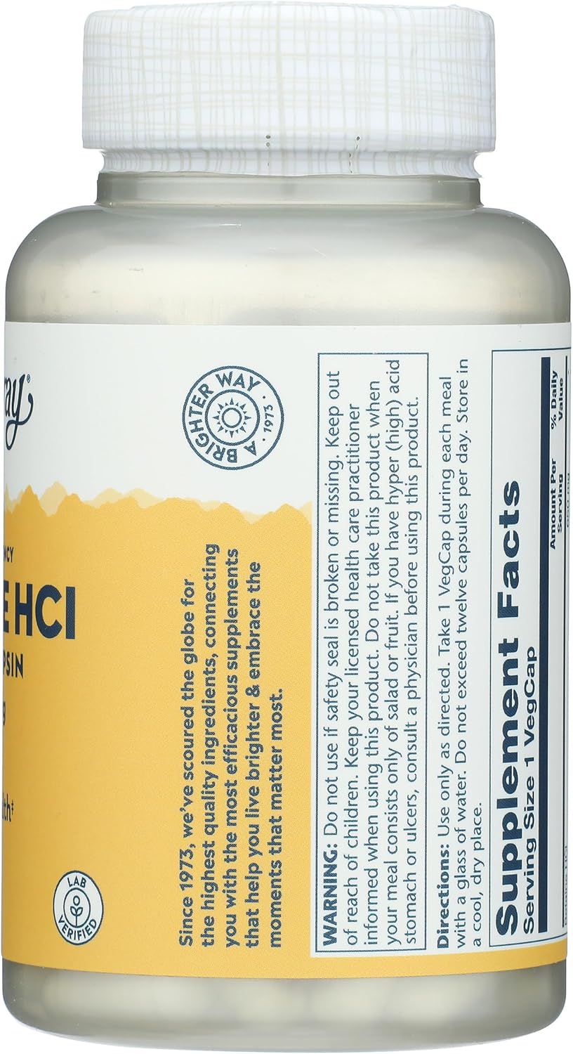 Solaray HCl Pepsin Alta Potencia 650 mg, 100 Cápsulas Vegetales