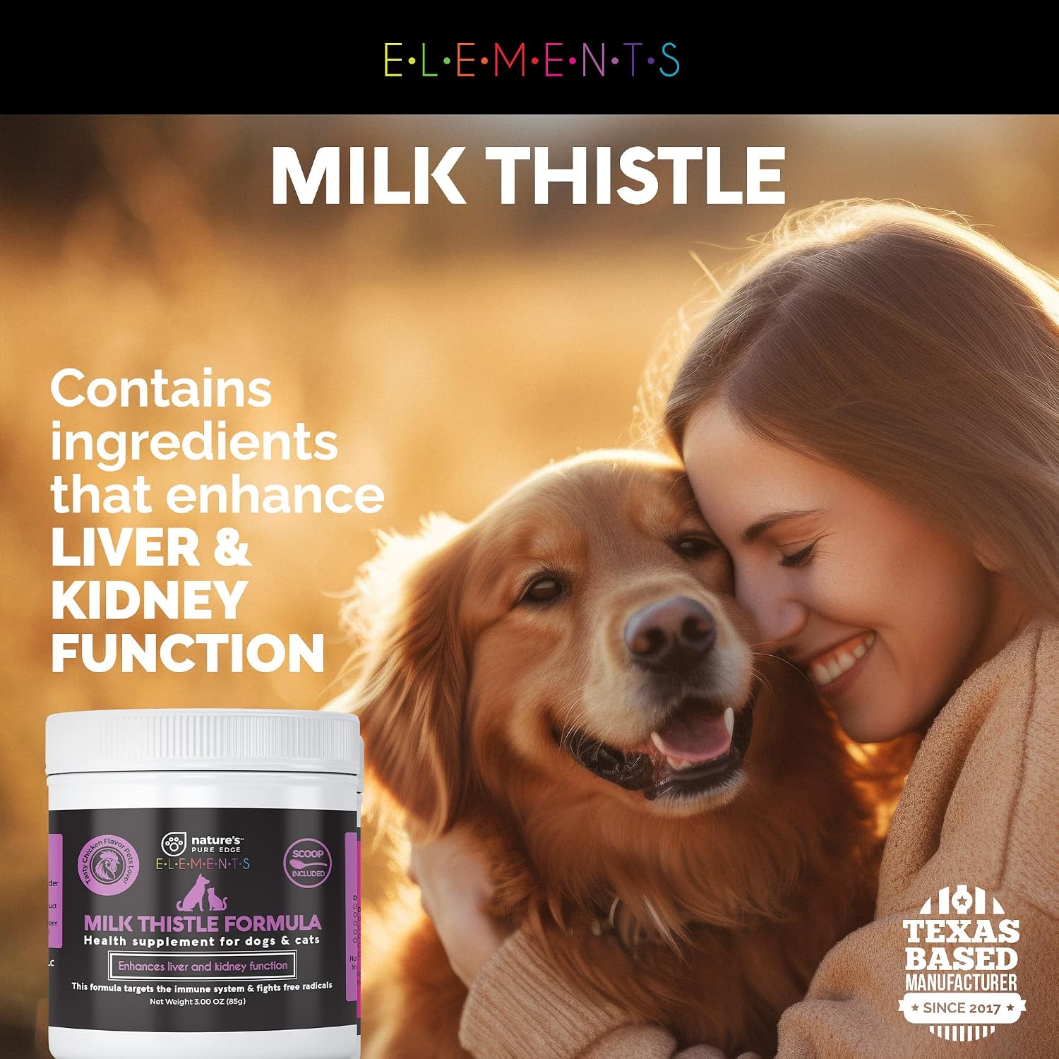 Milk Thistle for Dogs & Cats. Suplemento Hepático con Pollo Real. Desintoxicación de Hígado y Riñones. Frasco Grande de 85 gramos.
